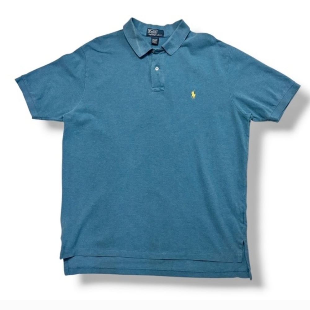 POLO by RALPH LAUREN Teal Blue Pique Cotton Polo Shirt VINTAGE